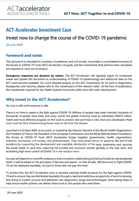 ACT Accelerator Investment Case