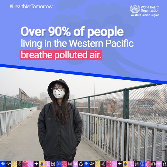 Girl wearing mask to protect her breathing from air pollution